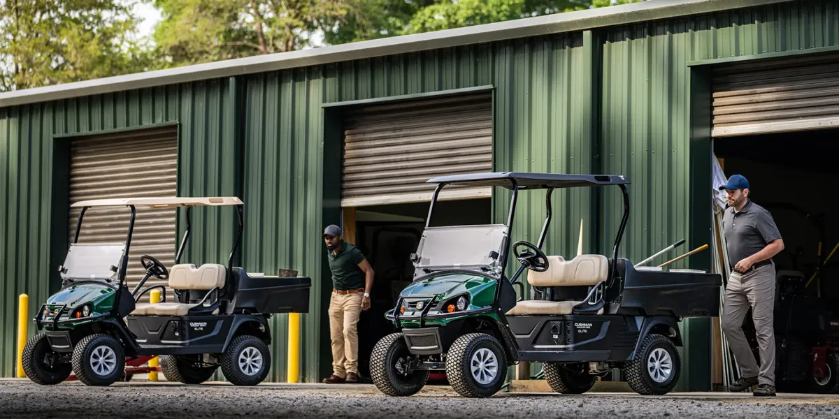 Cushman vehicles at a maintenance facility