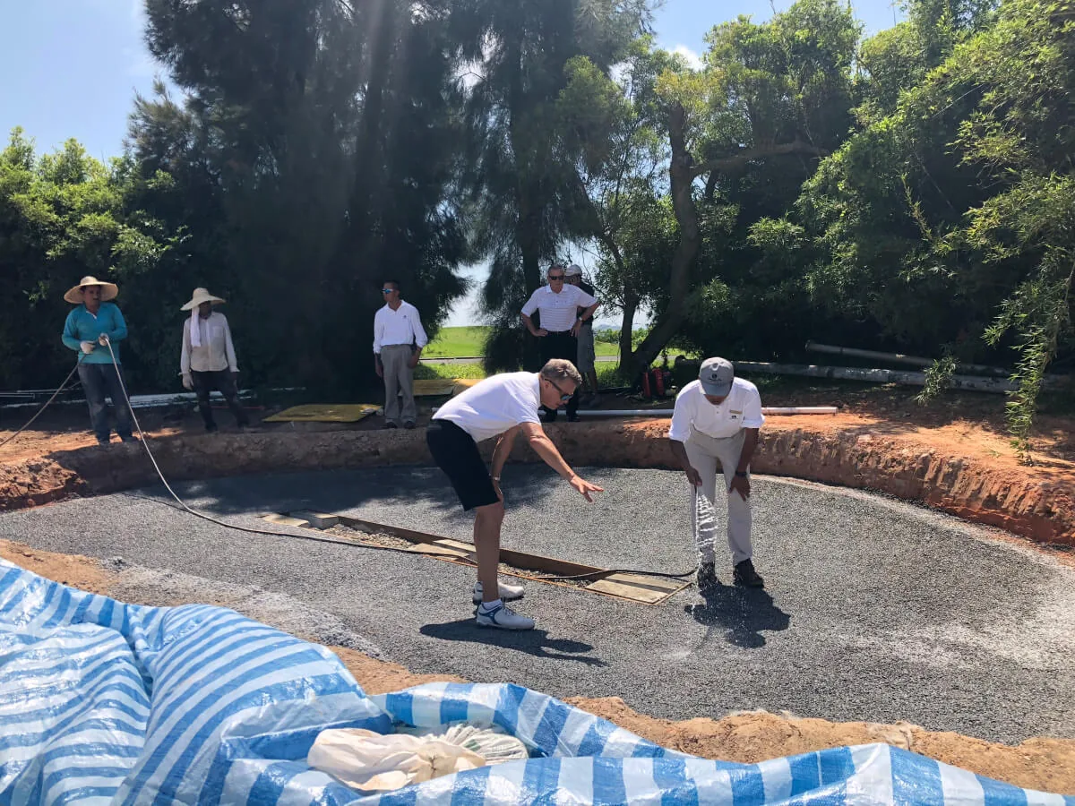 Crew finishing the Capillary Material layer in a bunker